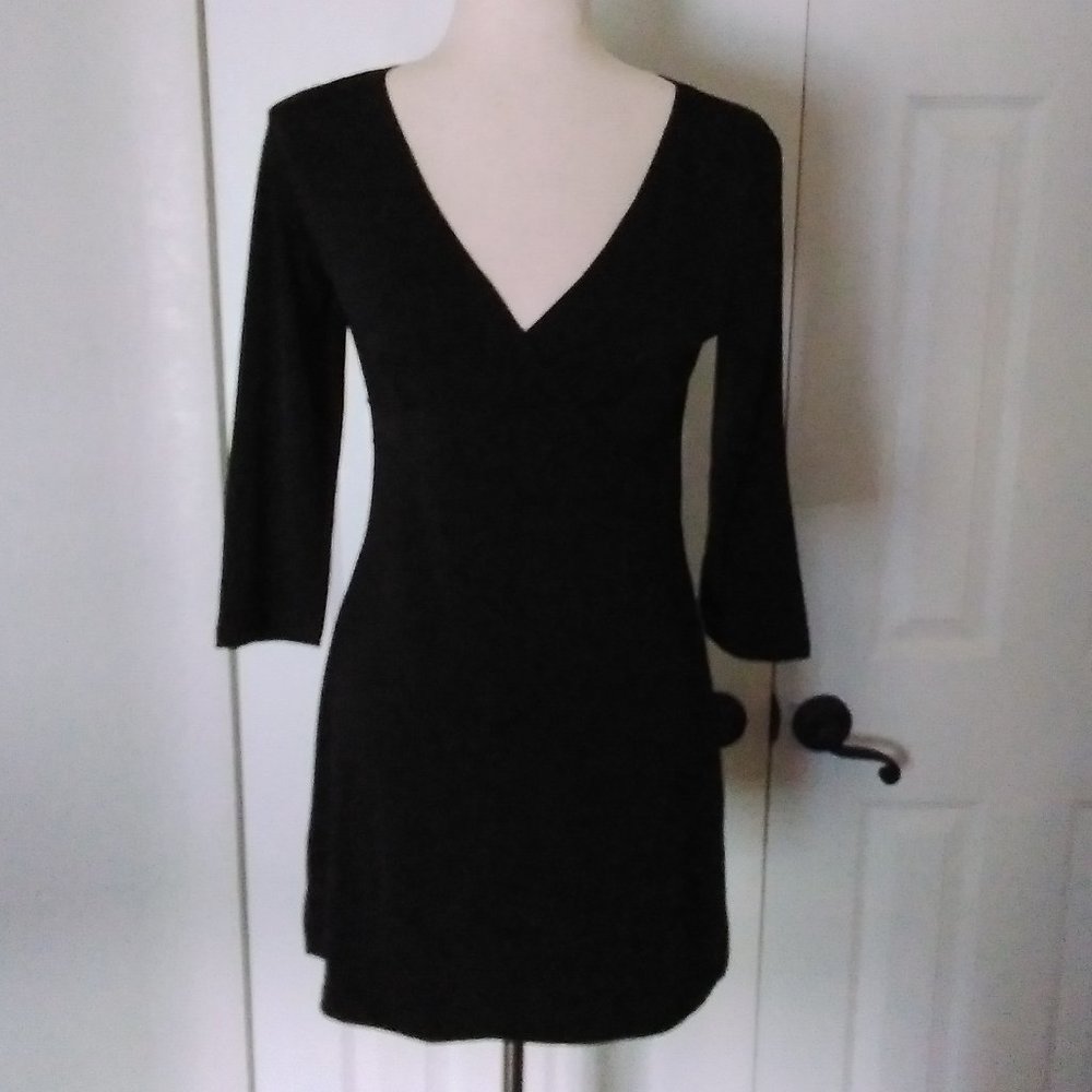 XOXO Black Mini Dress Size Medium Vintage A-Line Deep V Neck